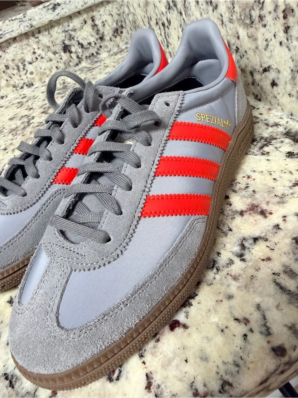 adidas Grey and Red Spezial Suede Sneakers